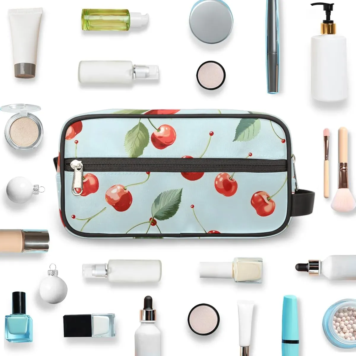Travel Toiletry Bag for Women Men Cute Cherry Hanging Cosmetic Bag Waterproof Makeup Bag for Shaving Makeup Toothbrush & Travel Essentials