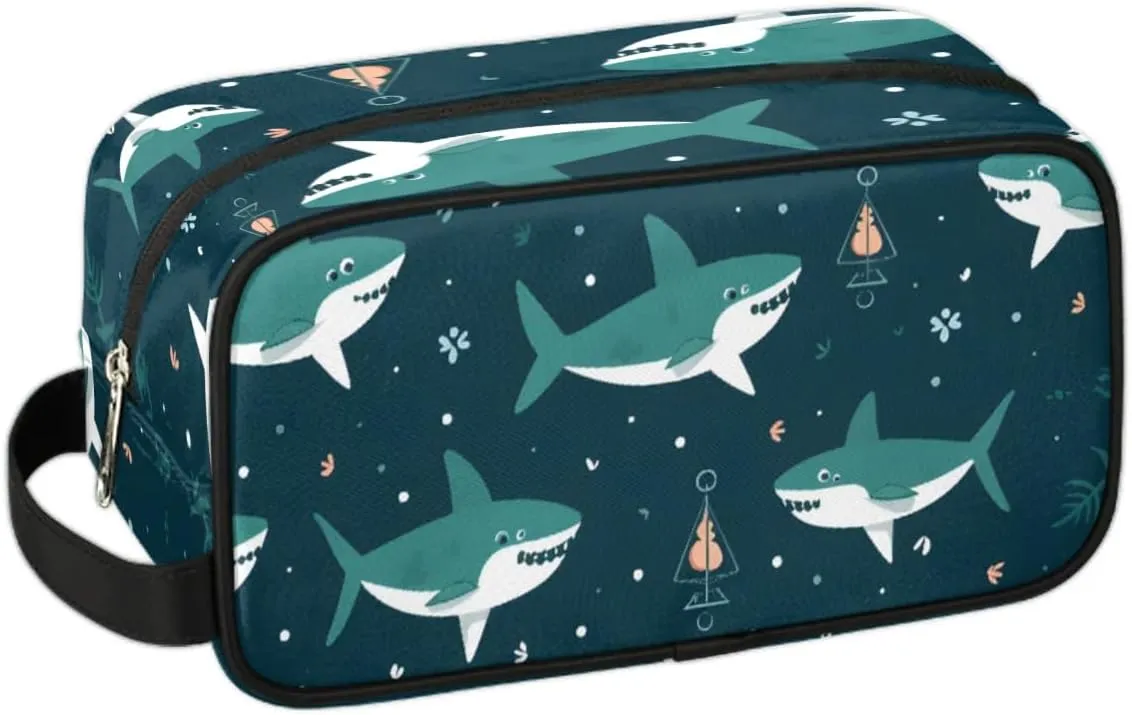 Travel Toiletry Bag for Women Men Cute Shark Hanging Cosmetic Bag Waterproof Makeup Bag for Shaving Makeup Toothbrush & Travel Essentials