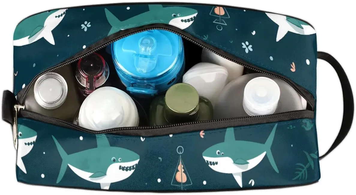 Travel Toiletry Bag for Women Men Cute Shark Hanging Cosmetic Bag Waterproof Makeup Bag for Shaving Makeup Toothbrush & Travel Essentials