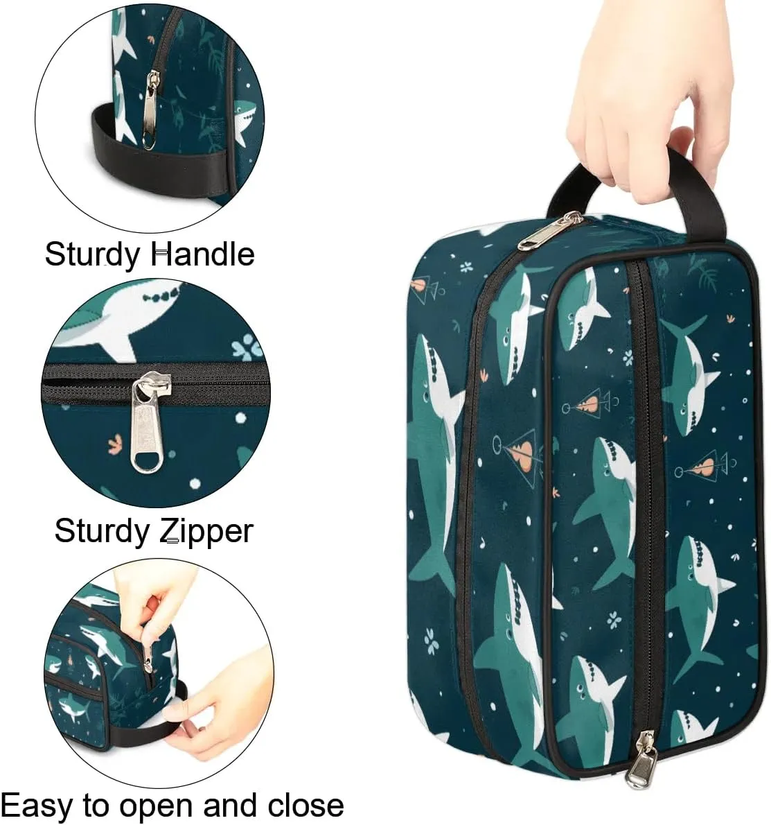 Travel Toiletry Bag for Women Men Cute Shark Hanging Cosmetic Bag Waterproof Makeup Bag for Shaving Makeup Toothbrush & Travel Essentials