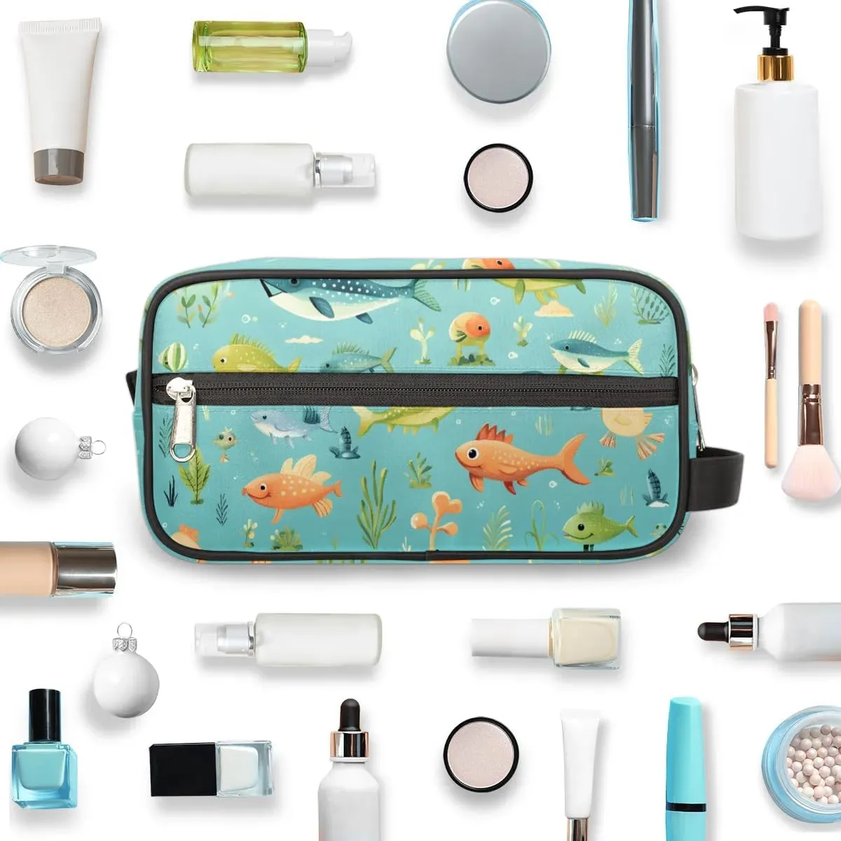 Travel Toiletry Bag for Women Men Fishes Themed Hanging Cosmetic Bag Waterproof Makeup Bag for Shaving Makeup Toothbrush & Travel Essentials