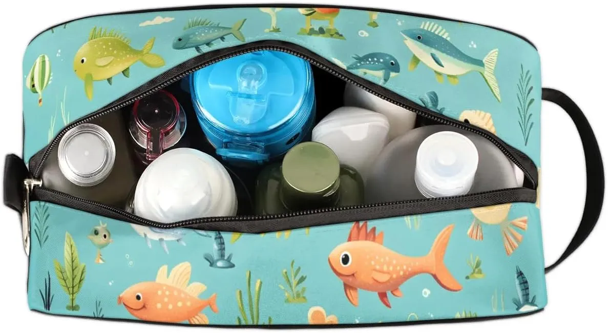 Travel Toiletry Bag for Women Men Fishes Themed Hanging Cosmetic Bag Waterproof Makeup Bag for Shaving Makeup Toothbrush & Travel Essentials