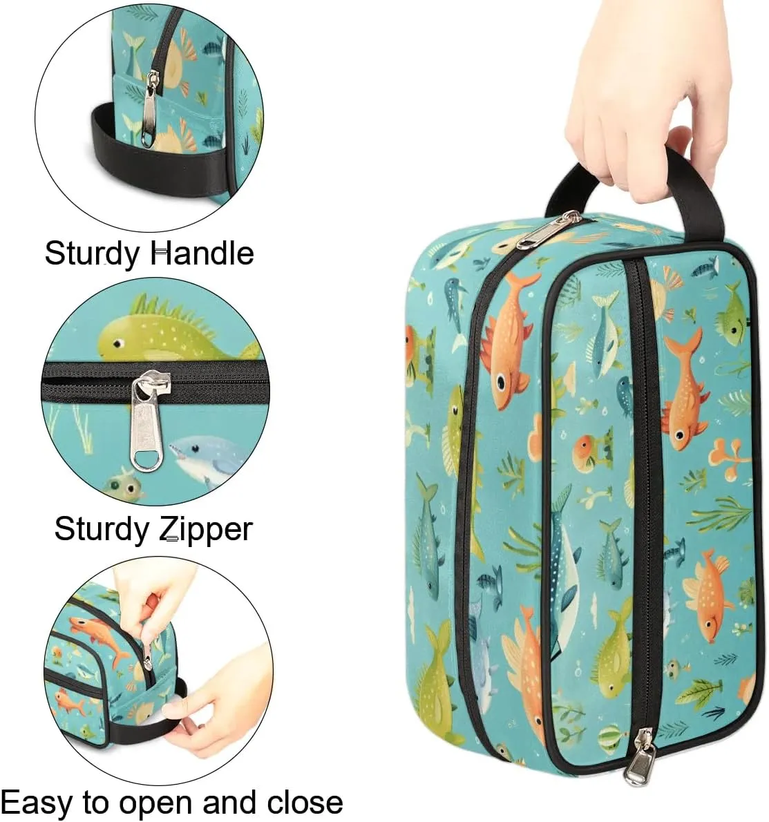 Travel Toiletry Bag for Women Men Fishes Themed Hanging Cosmetic Bag Waterproof Makeup Bag for Shaving Makeup Toothbrush & Travel Essentials