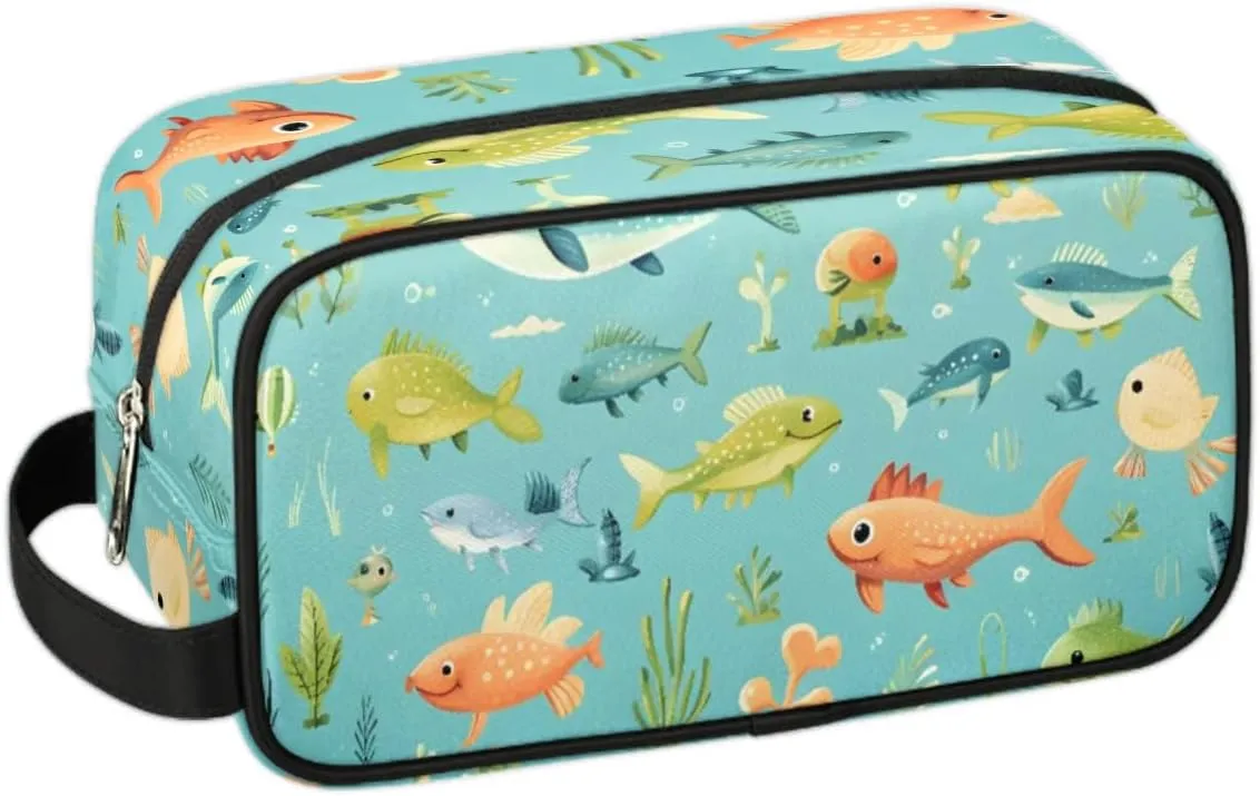 Travel Toiletry Bag for Women Men Fishes Themed Hanging Cosmetic Bag Waterproof Makeup Bag for Shaving Makeup Toothbrush & Travel Essentials
