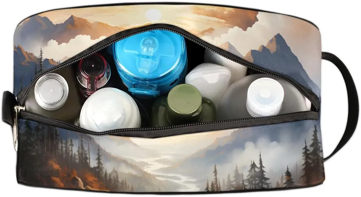 Travel Toiletry Bag for Women Men Forest Mountain Hanging Cosmetic Bag Waterproof Makeup Bag for Shaving Makeup Toothbrush & Travel Essentials