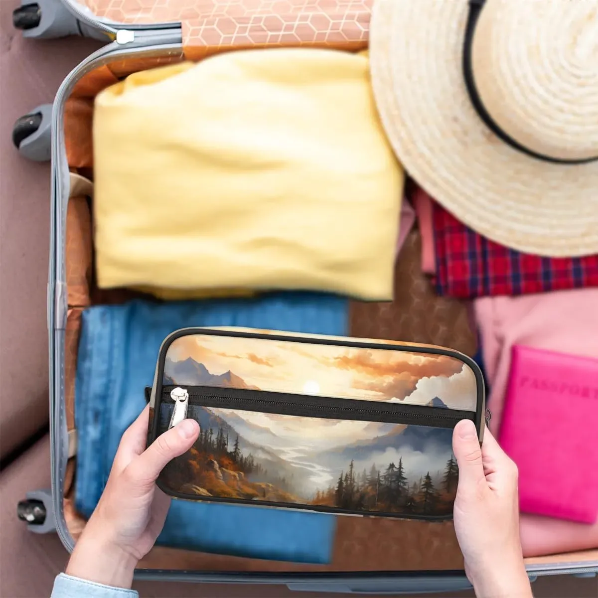 Travel Toiletry Bag for Women Men Forest Mountain Hanging Cosmetic Bag Waterproof Makeup Bag for Shaving Makeup Toothbrush & Travel Essentials