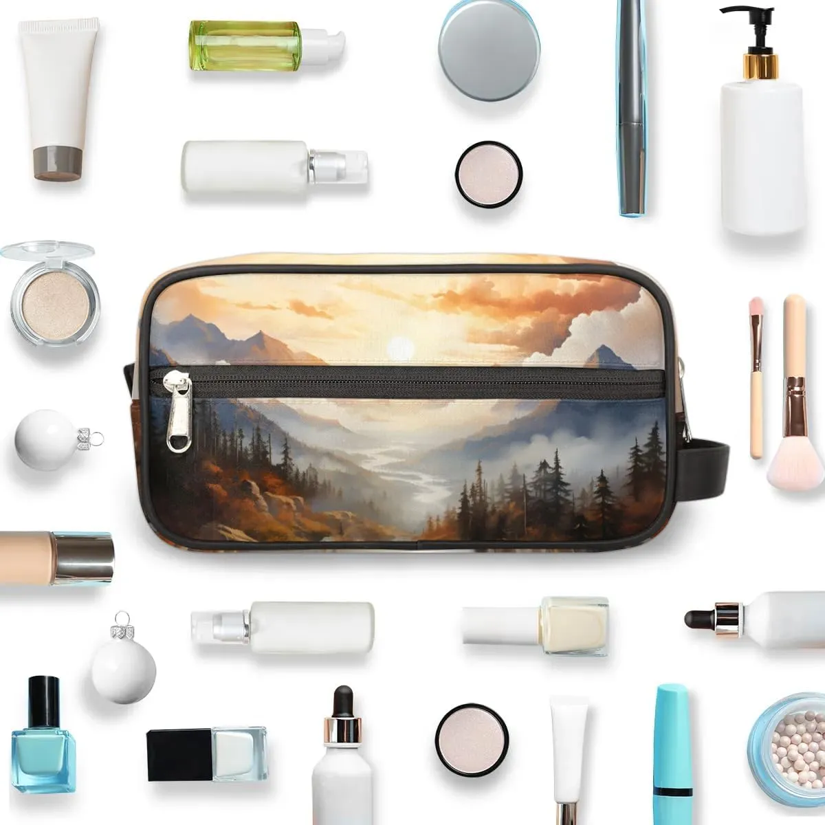 Travel Toiletry Bag for Women Men Forest Mountain Hanging Cosmetic Bag Waterproof Makeup Bag for Shaving Makeup Toothbrush & Travel Essentials