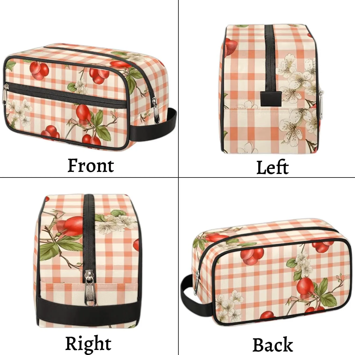 Travel Toiletry Bag for Women Men Plaid Cherry Hanging Cosmetic Bag Waterproof Makeup Bag for Shaving Makeup Toothbrush & Travel Essentials