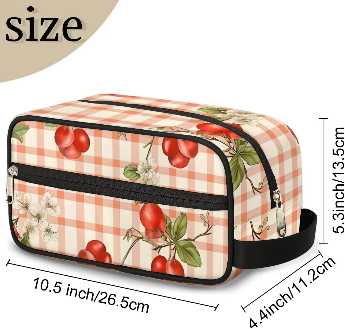 Travel Toiletry Bag for Women Men Plaid Cherry Hanging Cosmetic Bag Waterproof Makeup Bag for Shaving Makeup Toothbrush & Travel Essentials