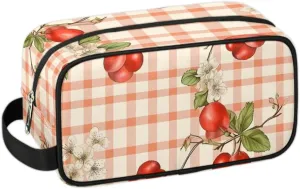 Travel Toiletry Bag for Women Men Plaid Cherry Hanging Cosmetic Bag Waterproof Makeup Bag for Shaving Makeup Toothbrush & Travel Essentials