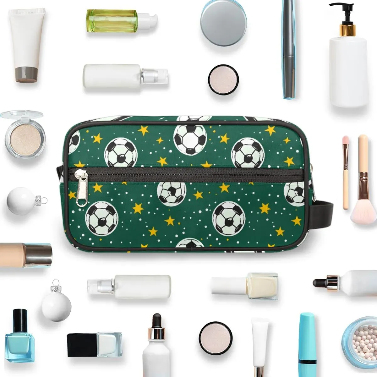 Travel Toiletry Bag for Women Men Soccers Stars Print Hanging Cosmetic Bag Waterproof Makeup Bag for Shaving Makeup Toothbrush & Travel Essentials