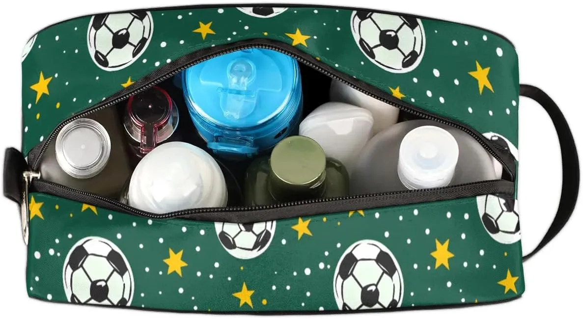 Travel Toiletry Bag for Women Men Soccers Stars Print Hanging Cosmetic Bag Waterproof Makeup Bag for Shaving Makeup Toothbrush & Travel Essentials