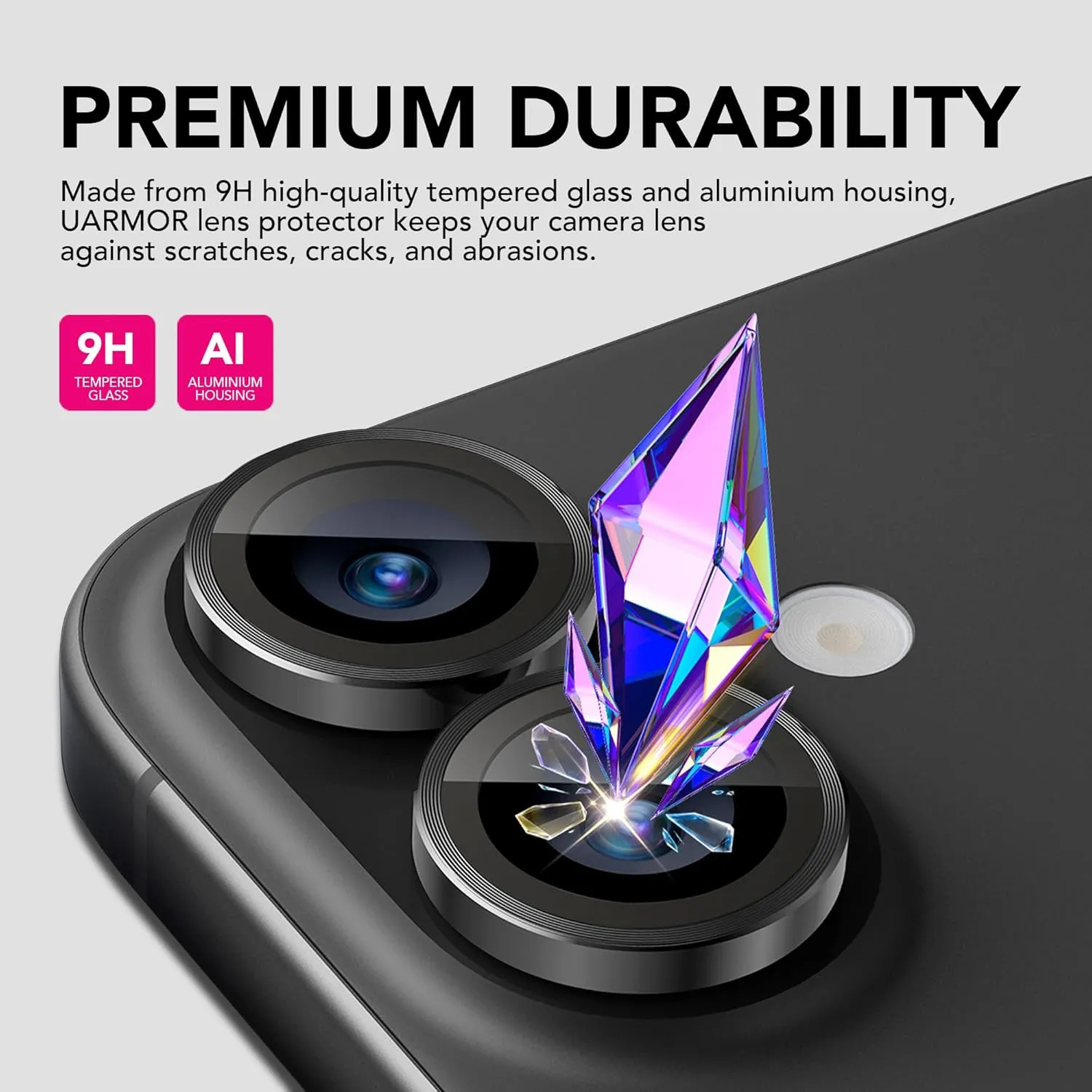 UARMOR Glass 3 Pack Screen Protector & 1 Pack Camera Lens Protector for iPhone 16 (6.1 Inch) 9H Tempered Glass with Easy Installation Kits (Clear)