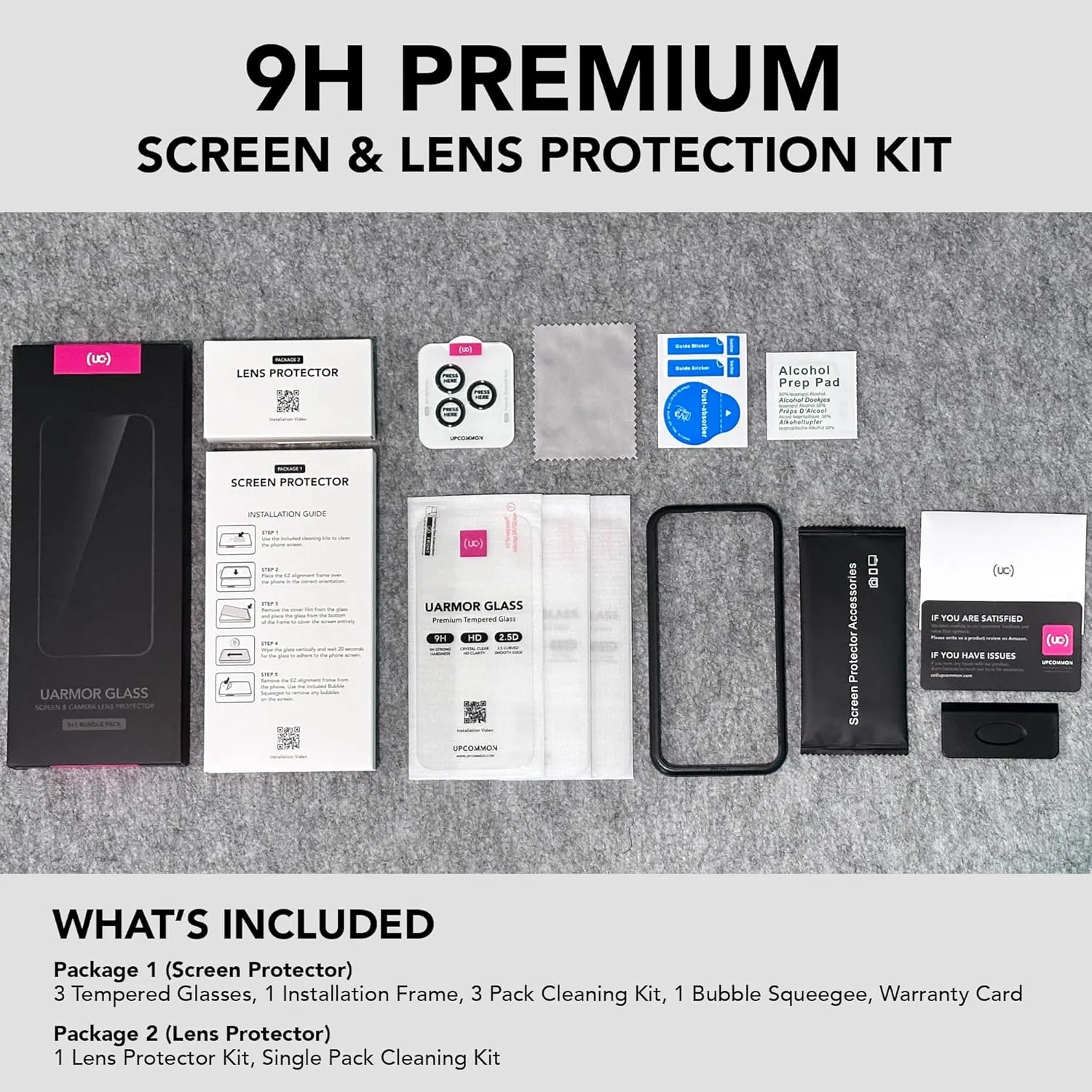 UARMOR Glass 3 Pack Screen Protector & 1 Pack Camera Lens Protector for iPhone 16 (6.1 Inch) 9H Tempered Glass with Easy Installation Kits (Clear)