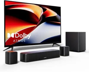 ULTIMEA 5.1ch Sound Bar w/Dolby Atmos, Surround Sound System for TV, App Control, Home Theater Sound System, TV Soundbar with Subwoofer, 2 Surround Speakers, HDMI eARC/Opt/AUX/BT, Aura A50 Pro