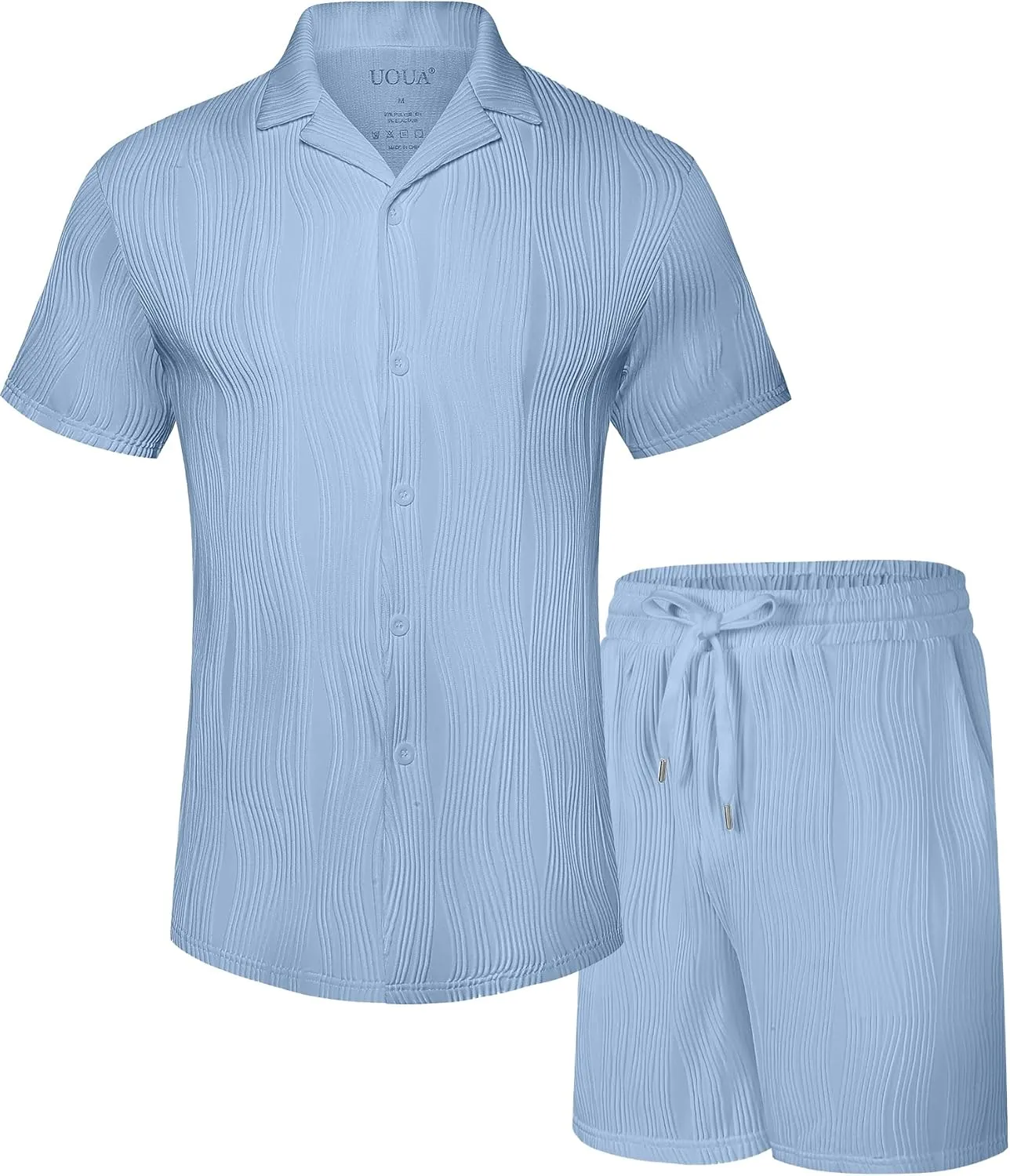 UOUA Summer Outfits for Men 2 Piece Short Sleeve Button Down Shirt & Shorts Set Casual Vacation Beach Tracksuit