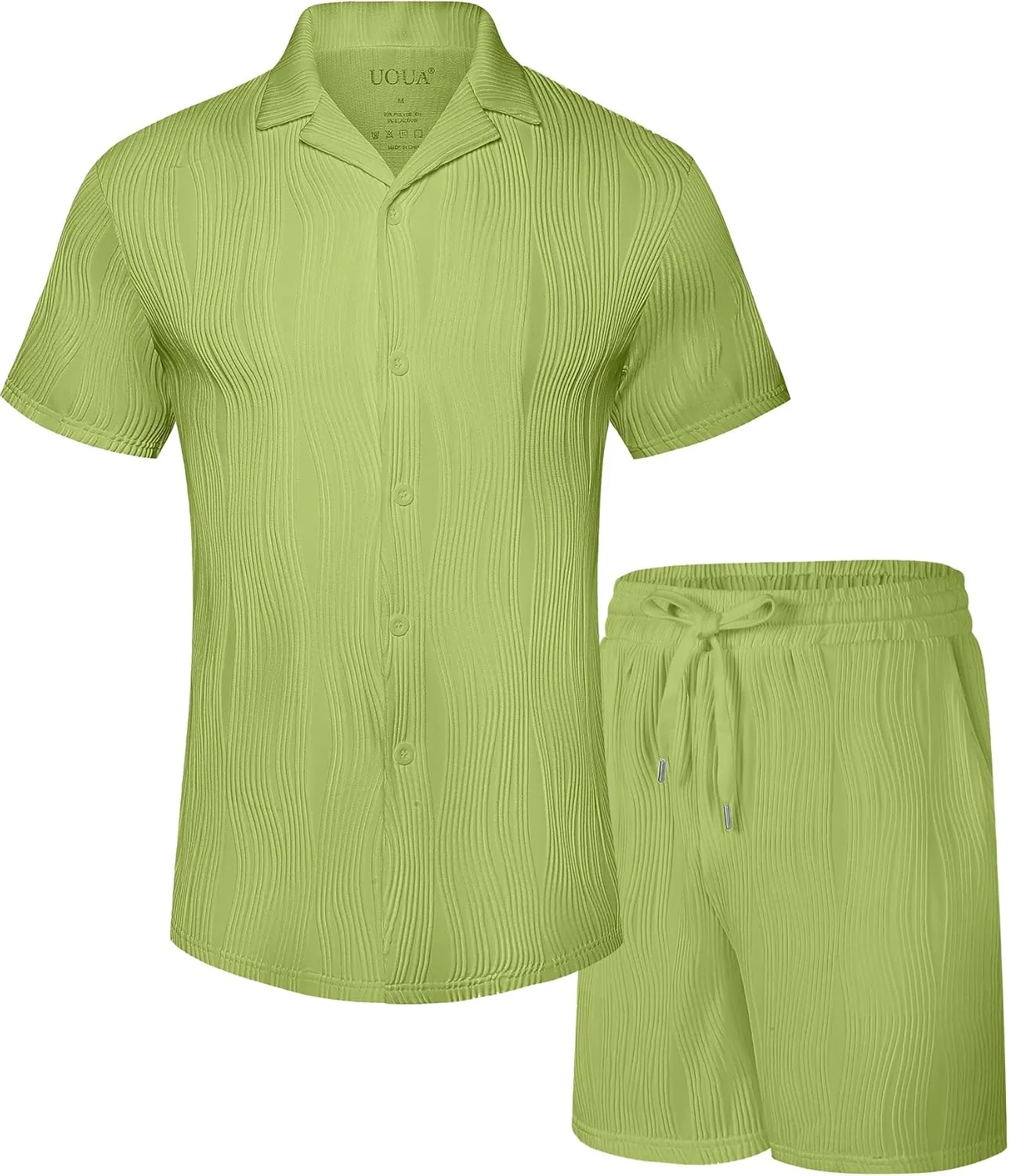 UOUA Summer Outfits for Men 2 Piece Short Sleeve Button Down Shirt & Shorts Set Casual Vacation Beach Tracksuit