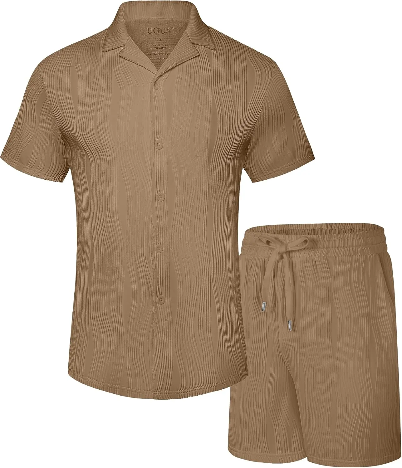 UOUA Summer Outfits for Men 2 Piece Short Sleeve Button Down Shirt & Shorts Set Casual Vacation Beach Tracksuit