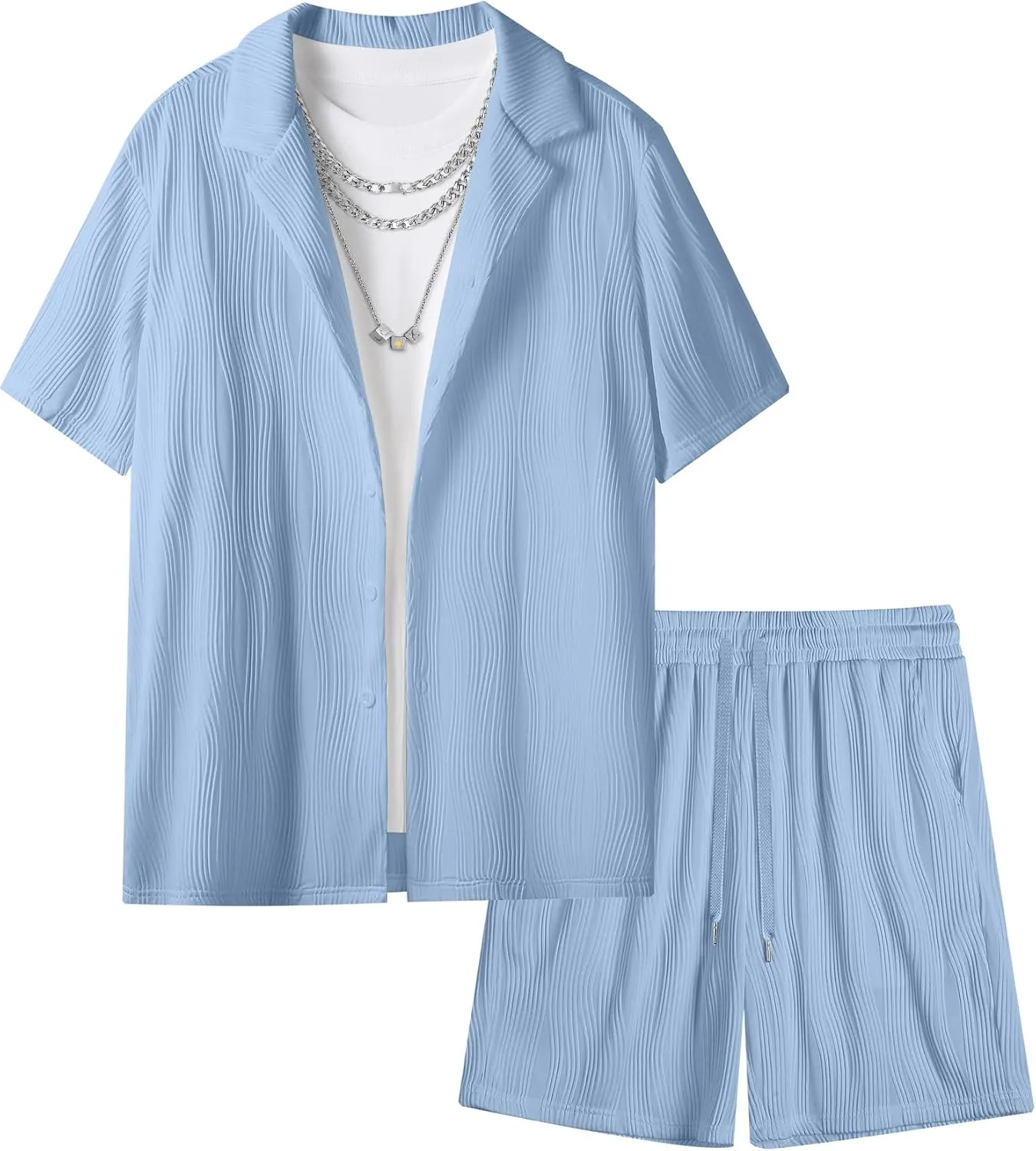 UOUA Summer Outfits for Men 2 Piece Short Sleeve Button Down Shirt & Shorts Set Casual Vacation Beach Tracksuit