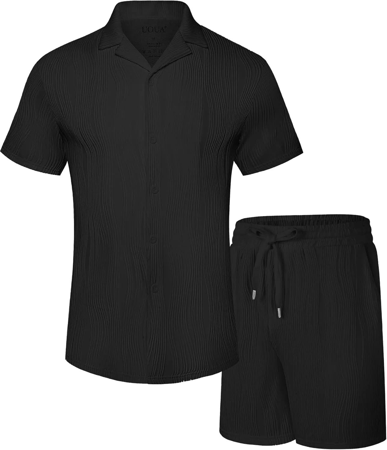 UOUA Summer Outfits for Men 2 Piece Short Sleeve Button Down Shirt & Shorts Set Casual Vacation Beach Tracksuit