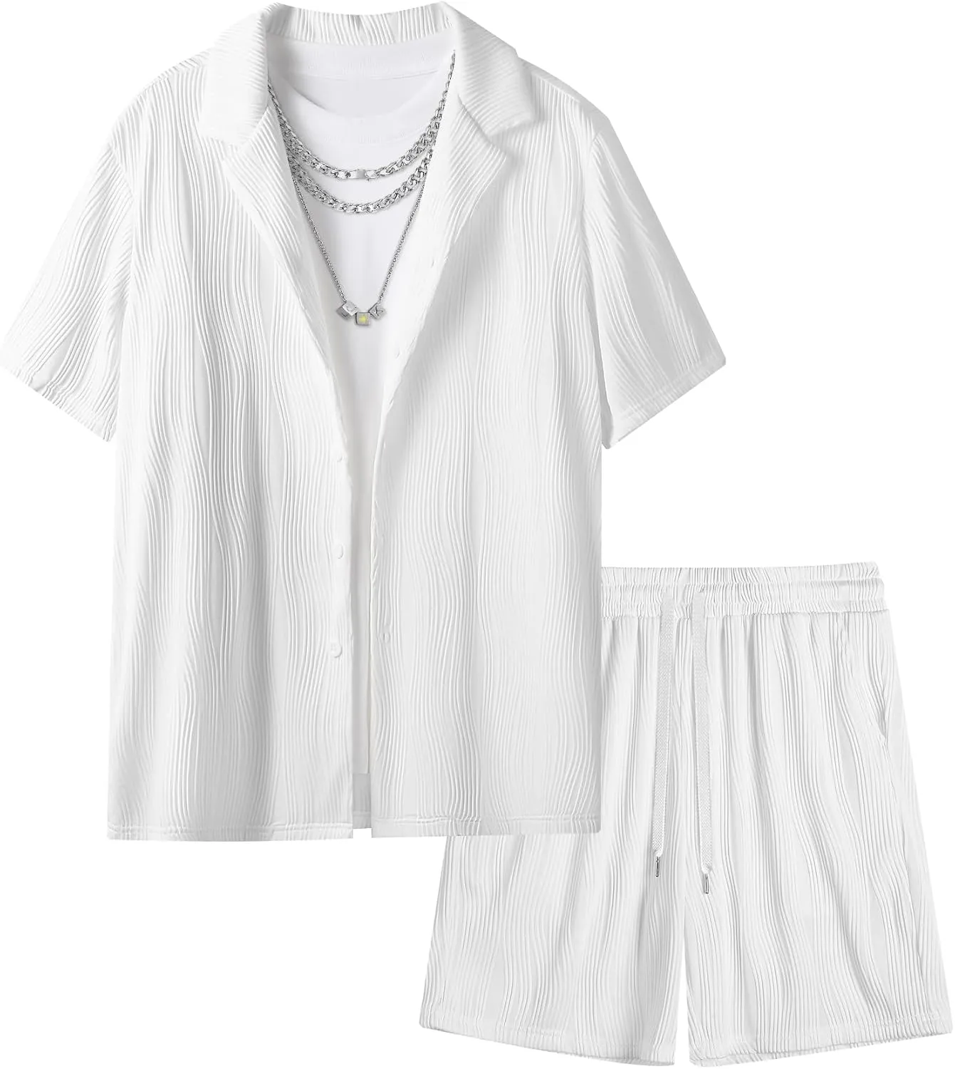 UOUA Summer Outfits for Men 2 Piece Short Sleeve Button Down Shirt & Shorts Set Casual Vacation Beach Tracksuit