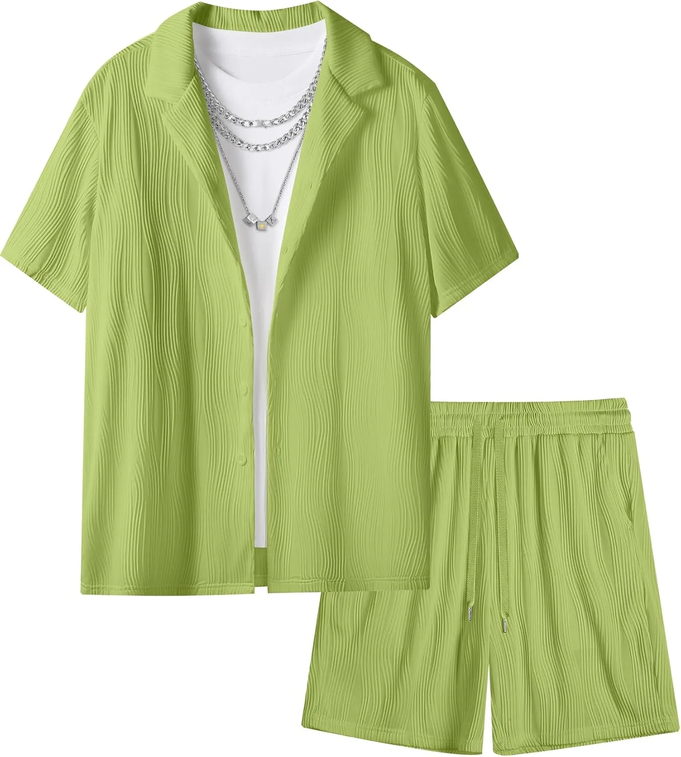 UOUA Summer Outfits for Men 2 Piece Short Sleeve Button Down Shirt & Shorts Set Casual Vacation Beach Tracksuit