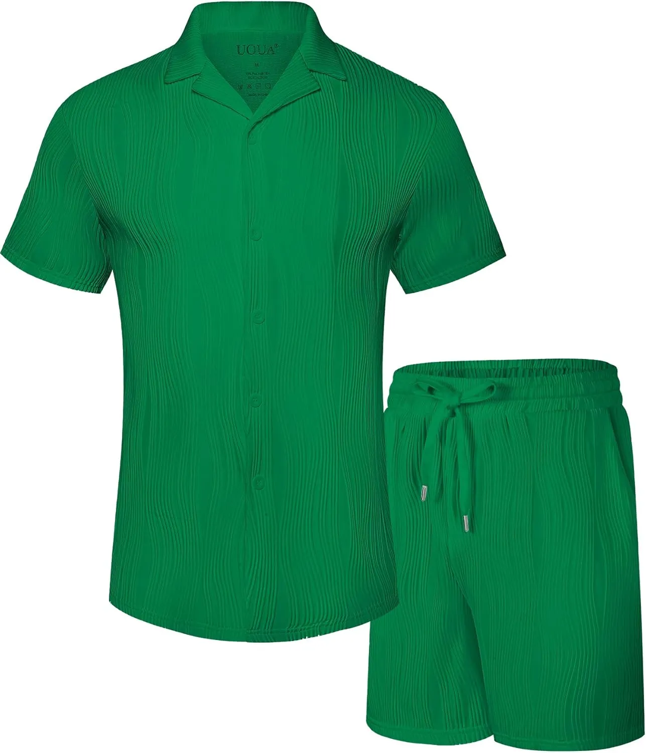 UOUA Summer Outfits for Men 2 Piece Short Sleeve Button Down Shirt & Shorts Set Casual Vacation Beach Tracksuit
