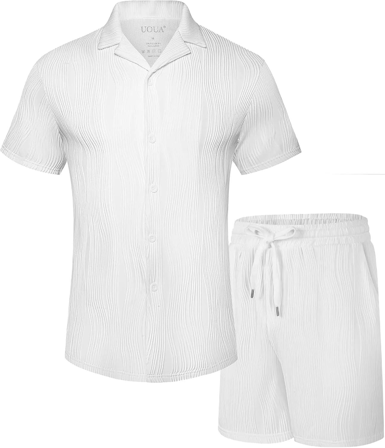 UOUA Summer Outfits for Men 2 Piece Short Sleeve Button Down Shirt & Shorts Set Casual Vacation Beach Tracksuit