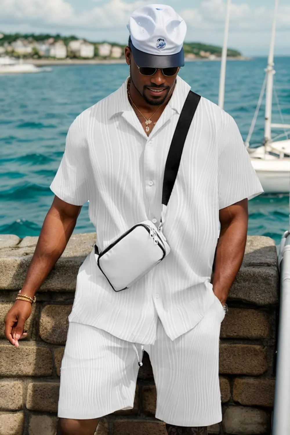 UOUA Summer Outfits for Men 2 Piece Short Sleeve Button Down Shirt & Shorts Set Casual Vacation Beach Tracksuit
