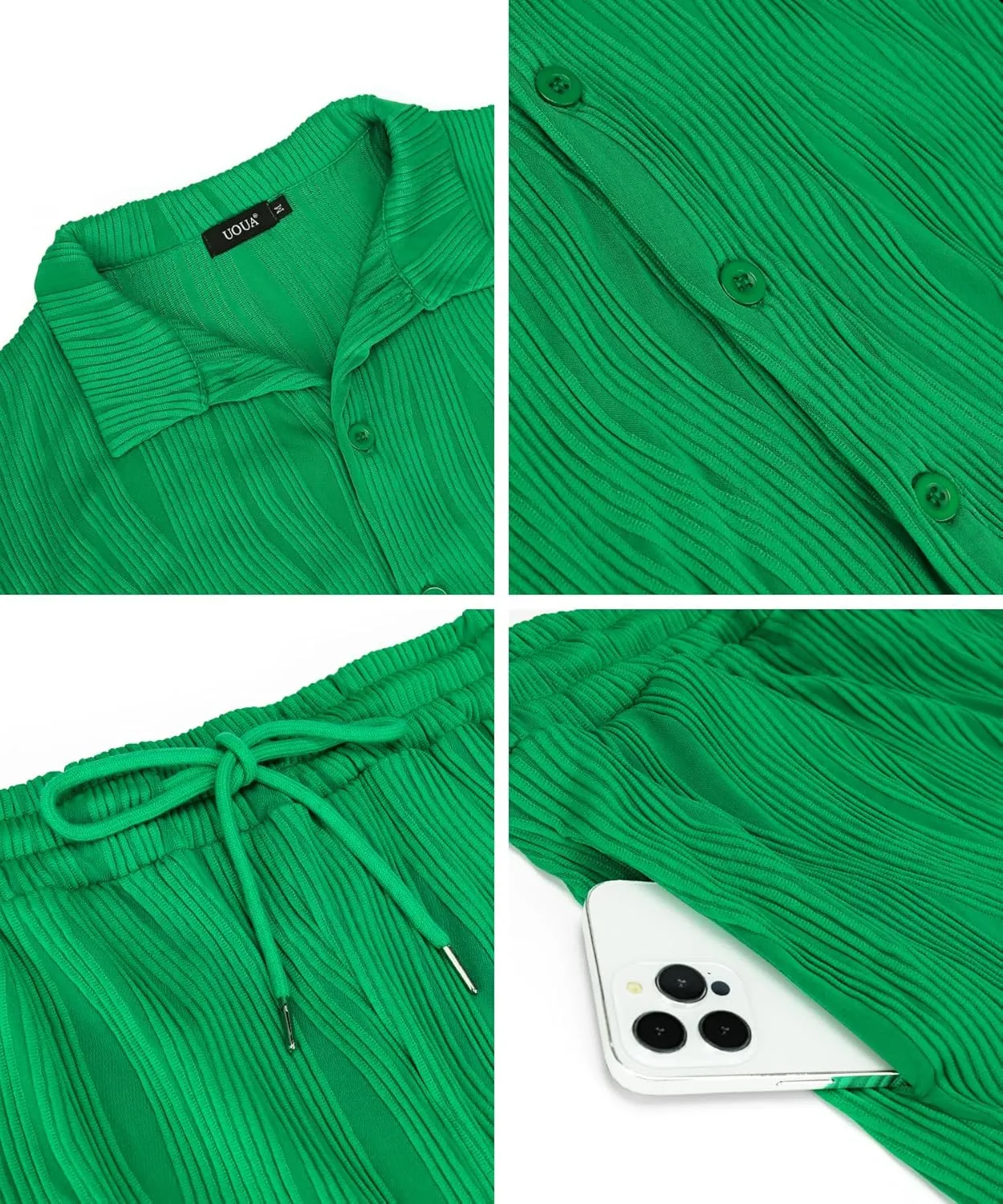 UOUA Summer Outfits for Men 2 Piece Short Sleeve Button Down Shirt & Shorts Set Casual Vacation Beach Tracksuit
