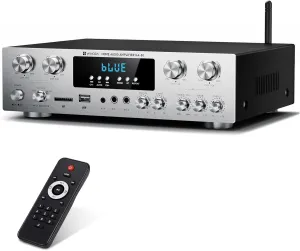 Vangoa Amplifier Home Audio 4 Channel, 440 Watt Wireless Stereo Receiver House Theater Sound Power Amplifiers Speaker Karaoke Amp w/Remote Control, USB/SD/2 Mic-in Echo/EQ/LED/AUX/FM for Studio Office