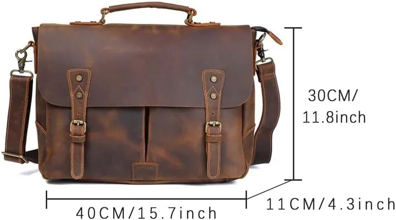 Vintage Messenger Bag Men's Handheld Briefcase Leather Shoulder Computer Bag