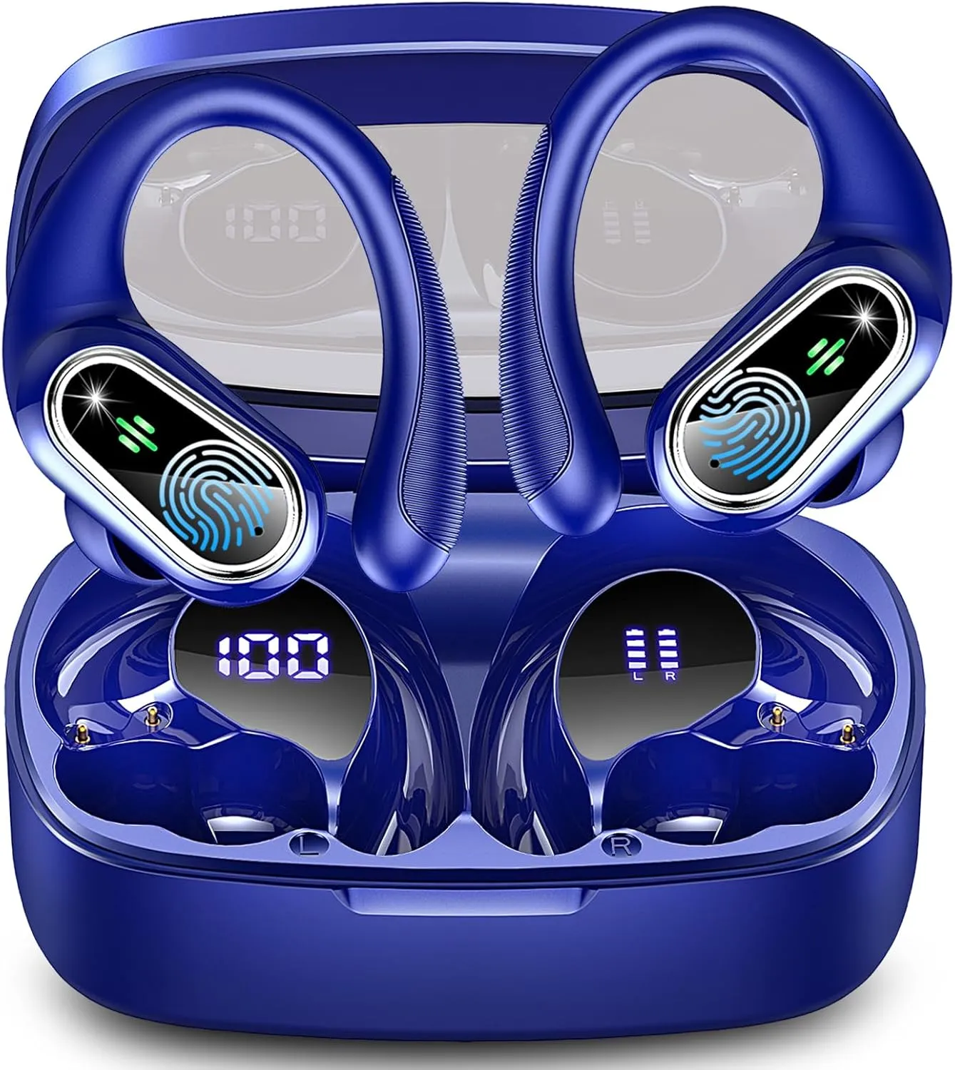 Wireless Earbuds, Bluetooth 5.3 Headphones Sport, Bluetooth Ear Buds with Noise Canceling Mics, 50H Stereo Wireless Headphones with EarHooks, LED Display, IP7 Earphones for Running