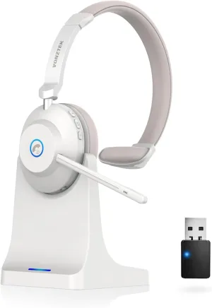 Wireless Headset with Mic for Work, Bluetooth Headset Mic Mute & USB Dongle, 45H  Wireless Headphones with Microphone Noise Canceling & Charging Dock for Work/Office/PC/Meeting/MS Teams