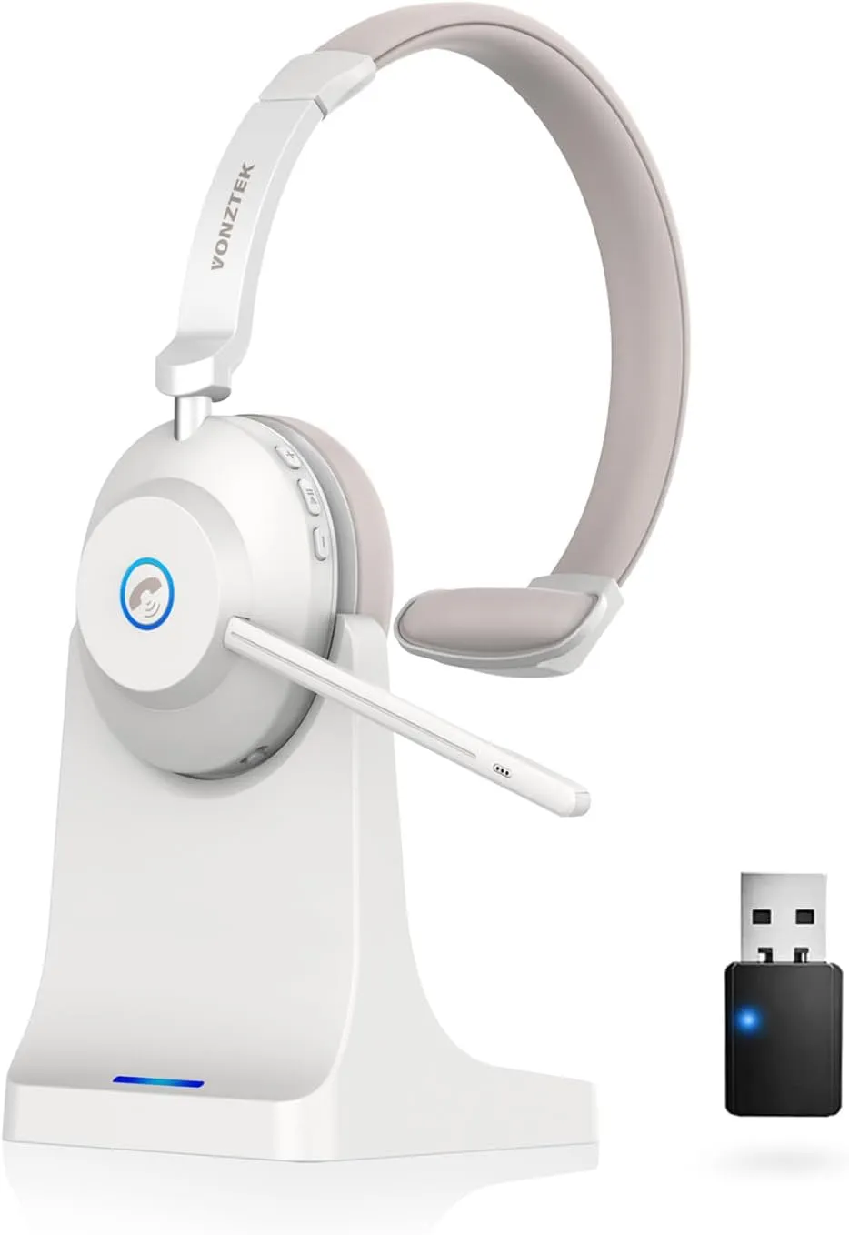 Wireless Headset with Mic for Work, Bluetooth Headset Mic Mute & USB Dongle, 45H  Wireless Headphones with Microphone Noise Canceling & Charging Dock for Work/Office/PC/Meeting/MS Teams