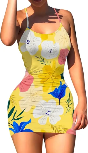 Women Sexy Spaghetti Strap Short Mini Dress Camisole Sundress Summer Floral Dresses Cocktail Party Vacation Clothing