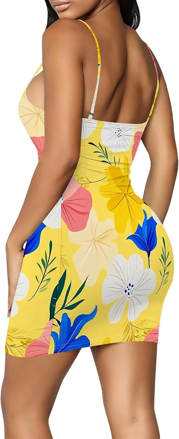 Women Sexy Spaghetti Strap Short Mini Dress Camisole Sundress Summer Floral Dresses Cocktail Party Vacation Clothing