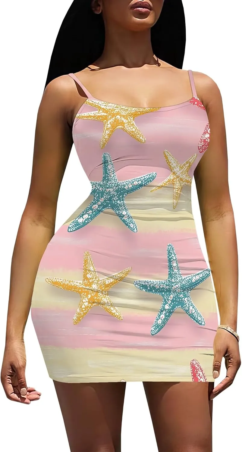 Women Sexy Spaghetti Strap Short Mini Dress Camisole Sundress Summer Floral Dresses Cocktail Party Vacation Clothing