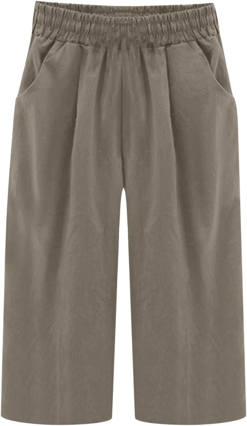 Womens Linen Pants Casual Loose Fit Lounge Trousers Summer Elastic Waist Straight Leg Cropped Palazzo with Pockets