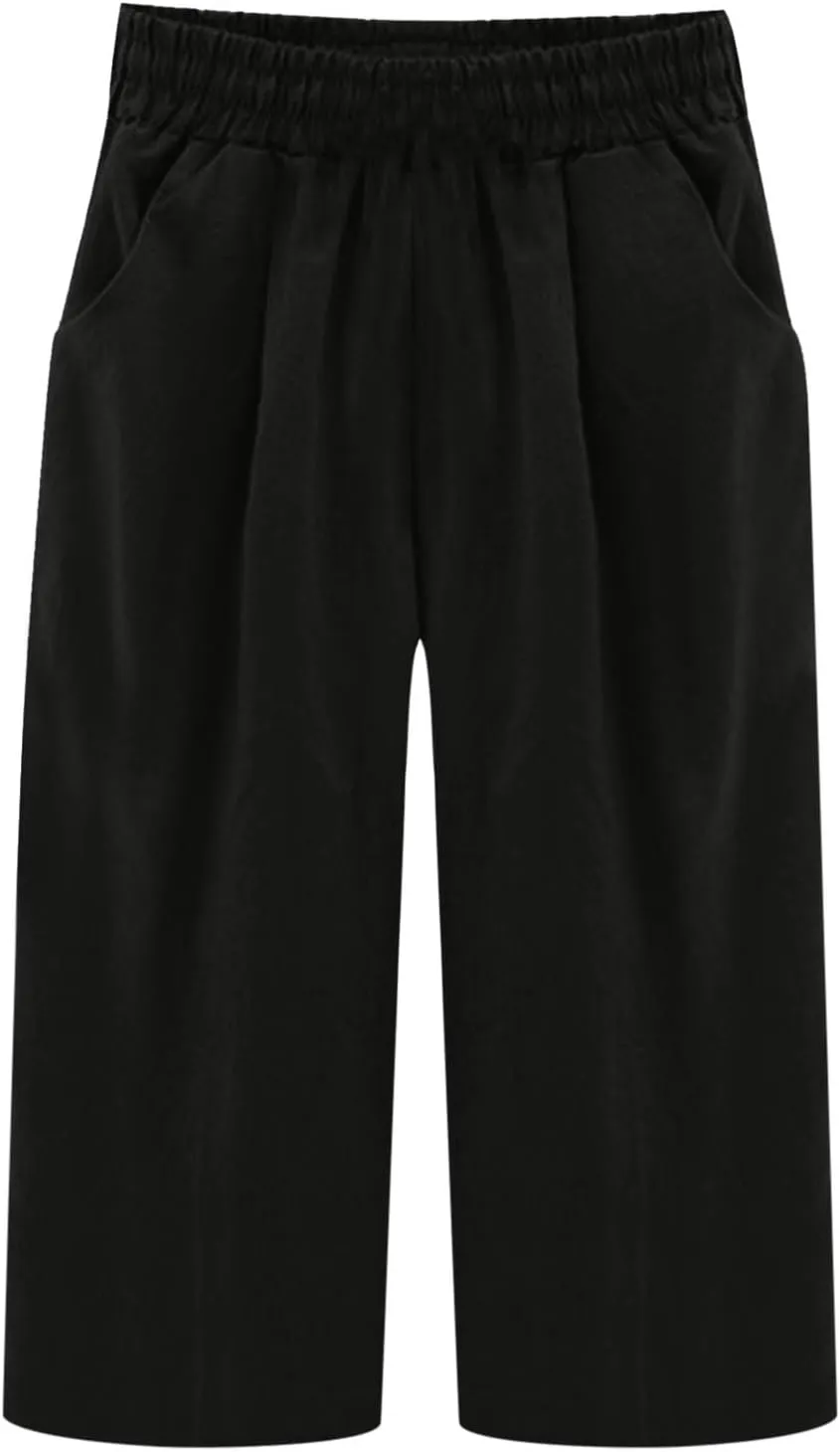 Womens Linen Pants Casual Loose Fit Lounge Trousers Summer Elastic Waist Straight Leg Cropped Palazzo with Pockets