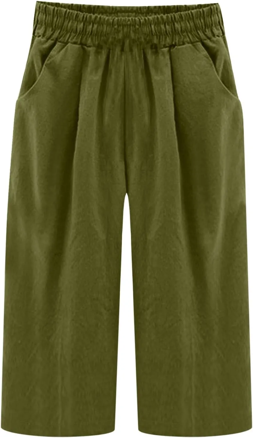 Womens Linen Pants Casual Loose Fit Lounge Trousers Summer Elastic Waist Straight Leg Cropped Palazzo with Pockets