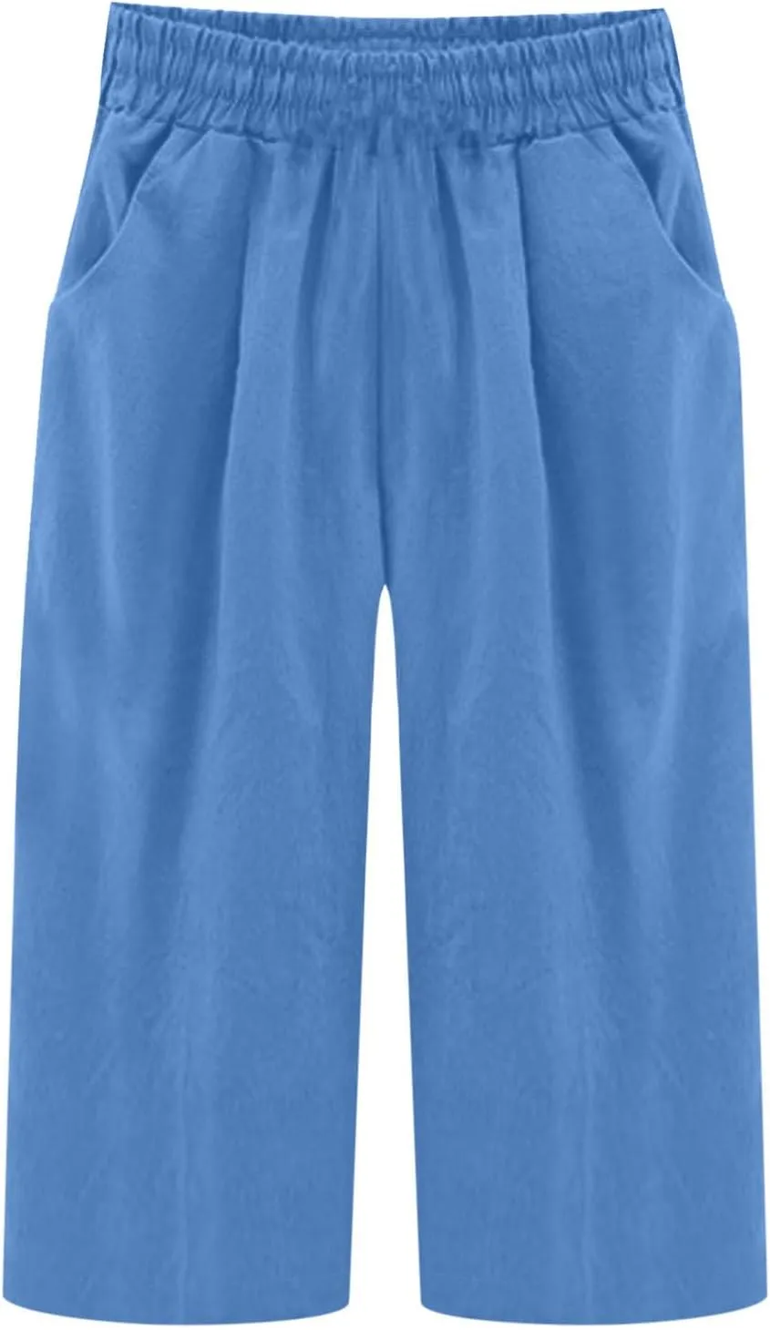 Womens Linen Pants Casual Loose Fit Lounge Trousers Summer Elastic Waist Straight Leg Cropped Palazzo with Pockets