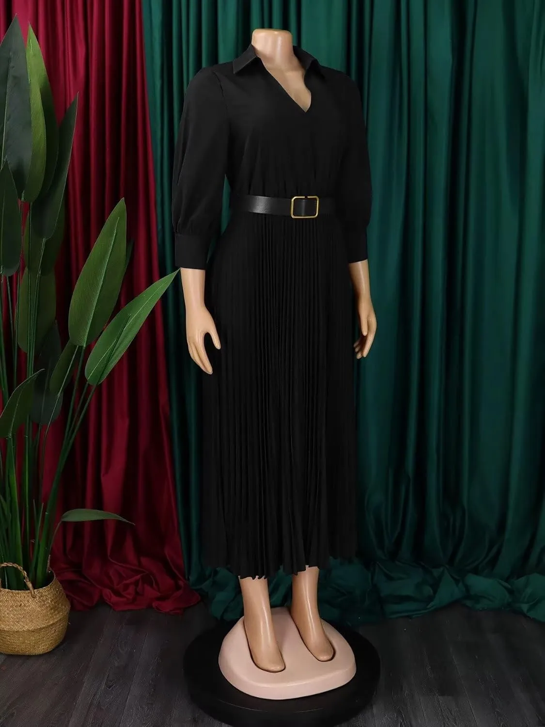 Women's Plus Size Dress Lapel Pleated Skirt Formal Party Dress Business Dress