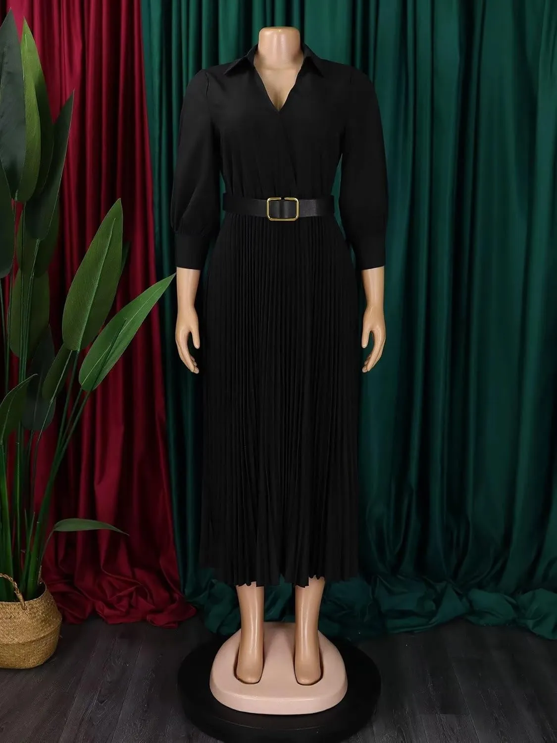 Women's Plus Size Dress Lapel Pleated Skirt Formal Party Dress Business Dress
