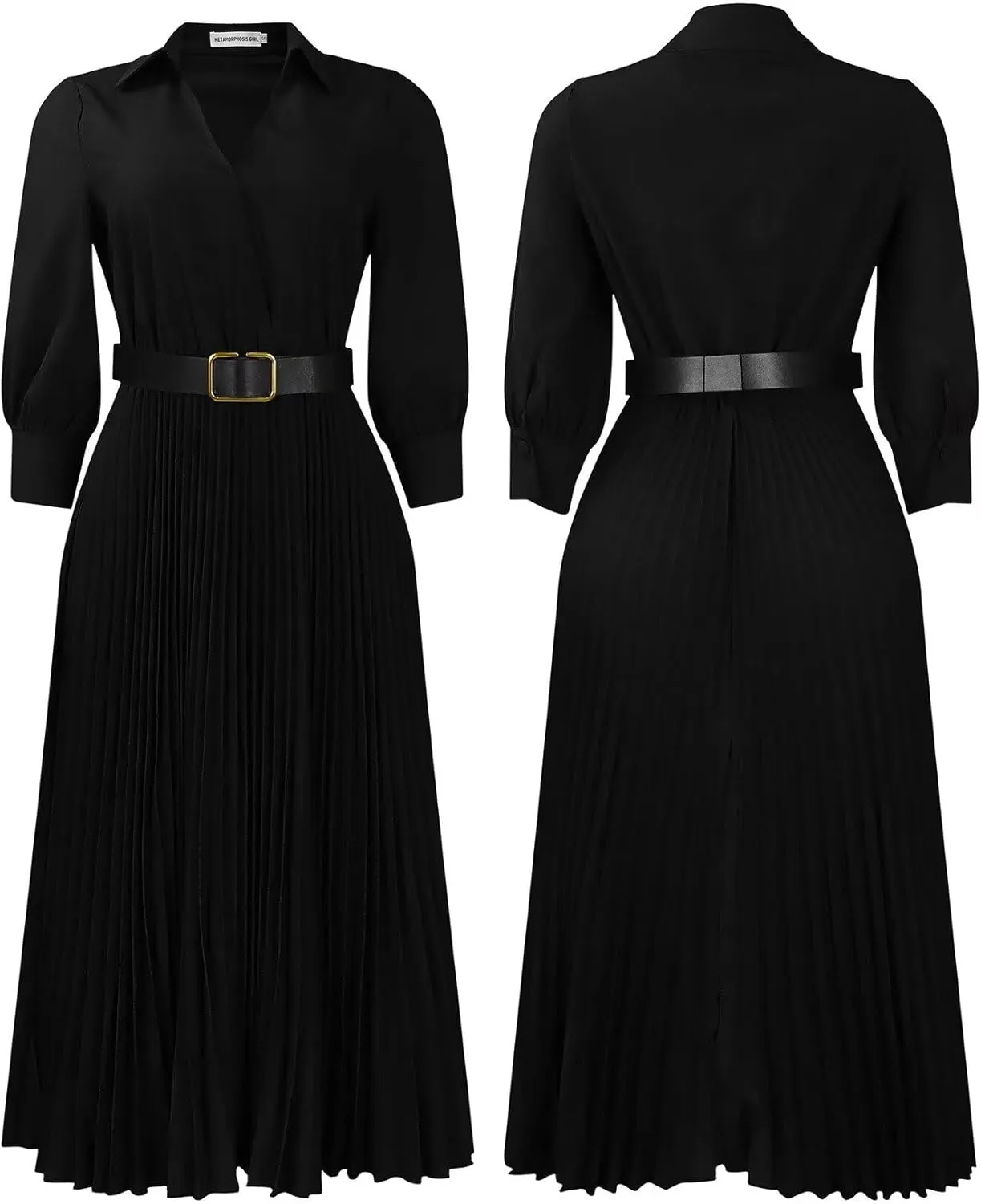 Women's Plus Size Dress Lapel Pleated Skirt Formal Party Dress Business Dress