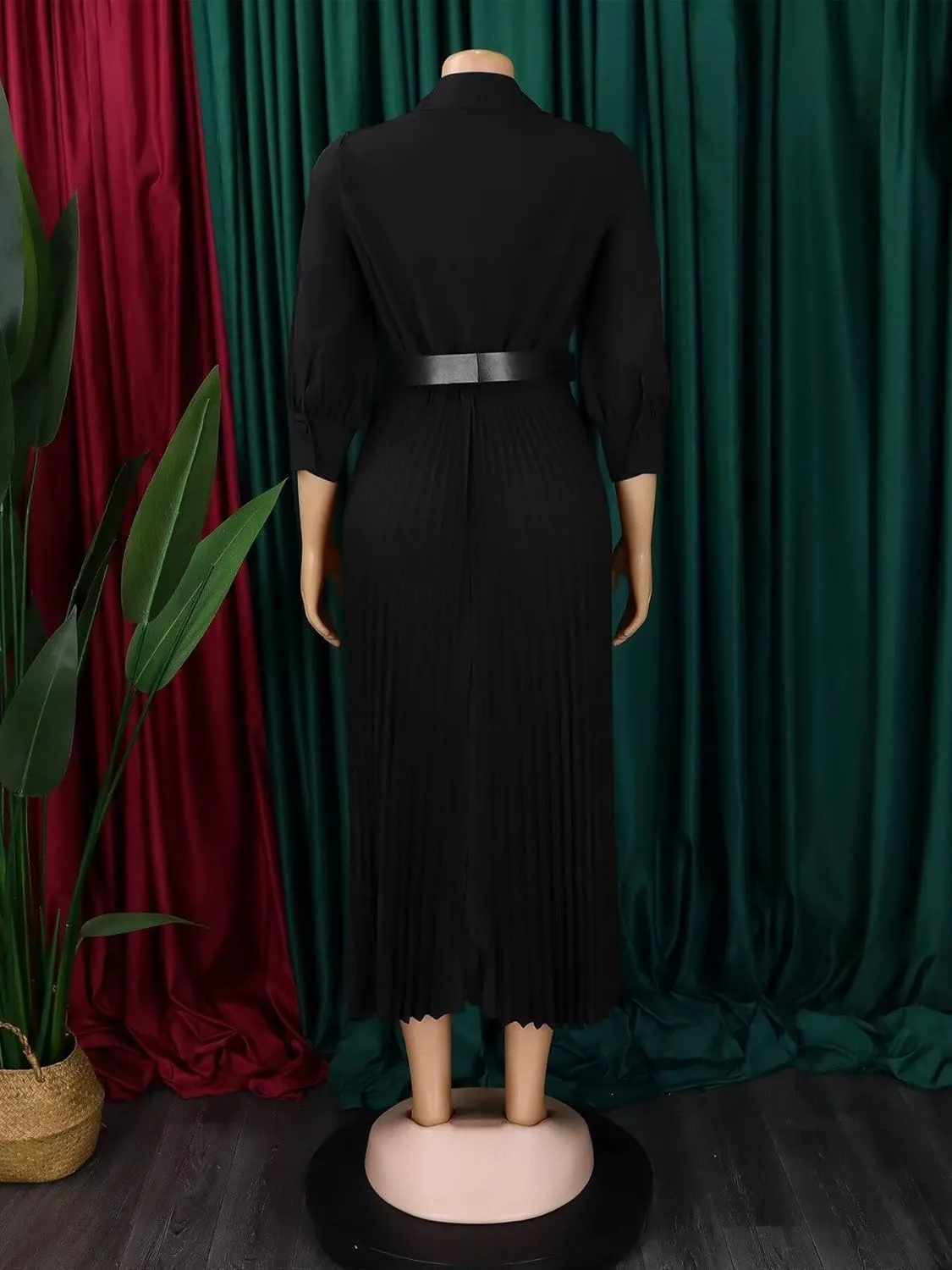 Women's Plus Size Dress Lapel Pleated Skirt Formal Party Dress Business Dress