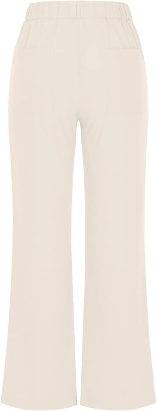 Womens Summer Pants Trendy Cotton Linen Dressy Pants Casual Straight Leg Beach Trousers Lounge Palazzo with Pocket