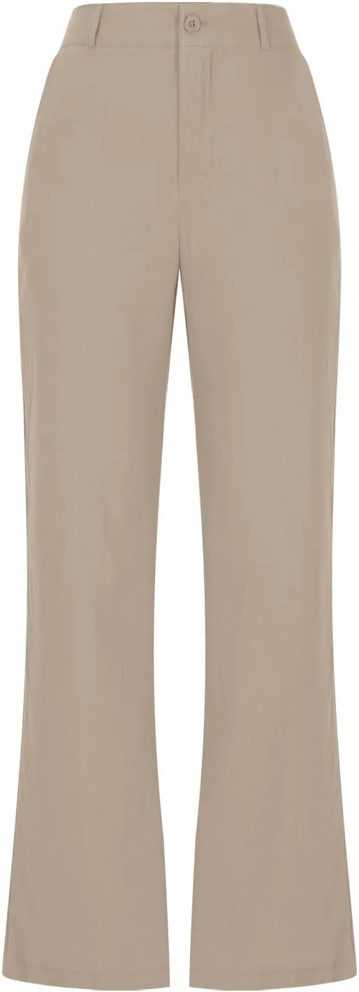 Womens Summer Pants Trendy Cotton Linen Dressy Pants Casual Straight Leg Beach Trousers Lounge Palazzo with Pocket