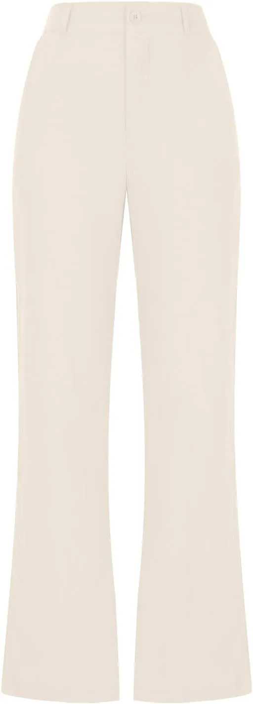 Womens Summer Pants Trendy Cotton Linen Dressy Pants Casual Straight Leg Beach Trousers Lounge Palazzo with Pocket