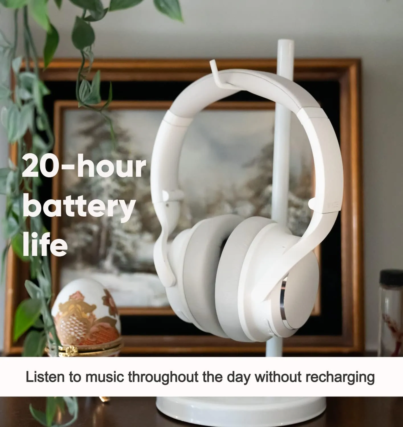 WYZE Noise Cancelling Headphones and Hard Case for Travel, Wireless Over The Ear Bluetooth Headphones with Active Noise Cancellation, Transparency Mode, Clear Voice Pick-up, Alexa Built-in, White